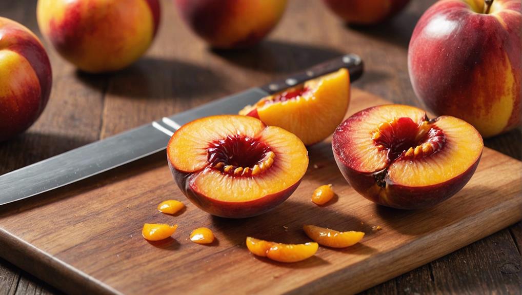 slicing ripe nectarines delicately